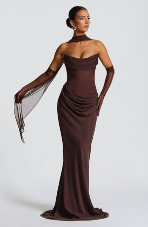 Strapless Cowl Neck Maxi Dress Tailored Fit – Liora - Bellux