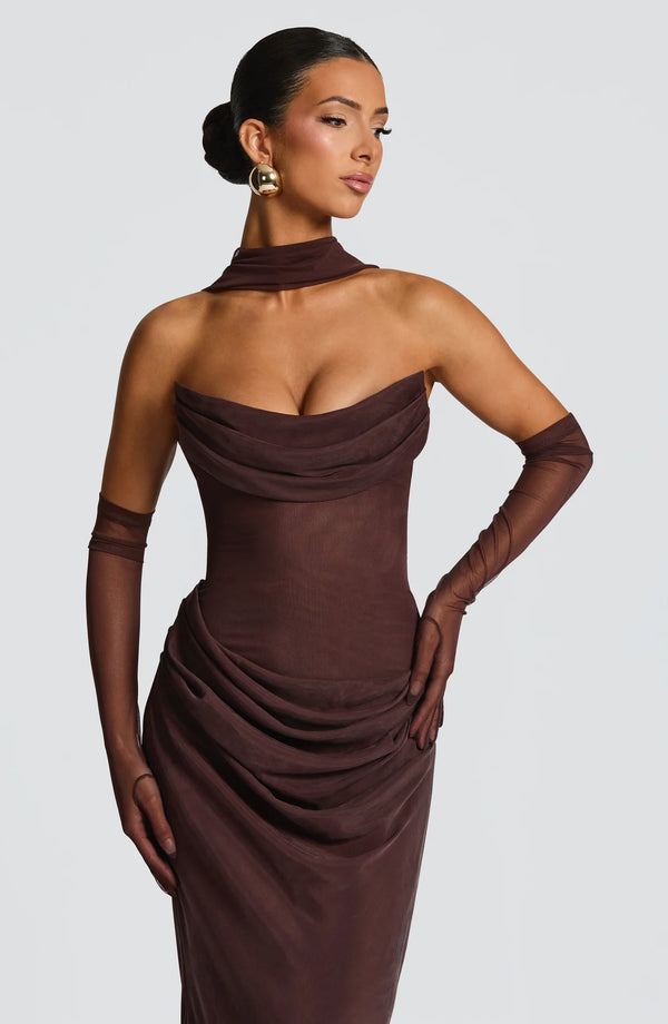 Strapless Cowl Neck Maxi Dress Tailored Fit – Liora - Bellux