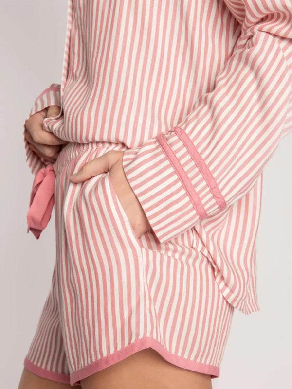 Striped Collared Pyjama Set - Button-Front - Juno - Bellux