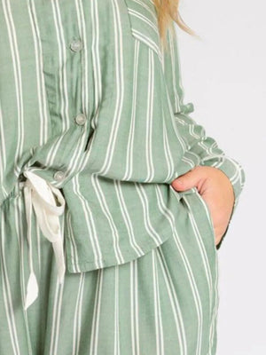 Striped Collared Pyjama Set - Button-Front - Juno - Bellux