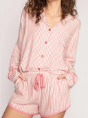 Striped Collared Pyjama Set - Button-Front - Juno - Pale Blush - Bellux
