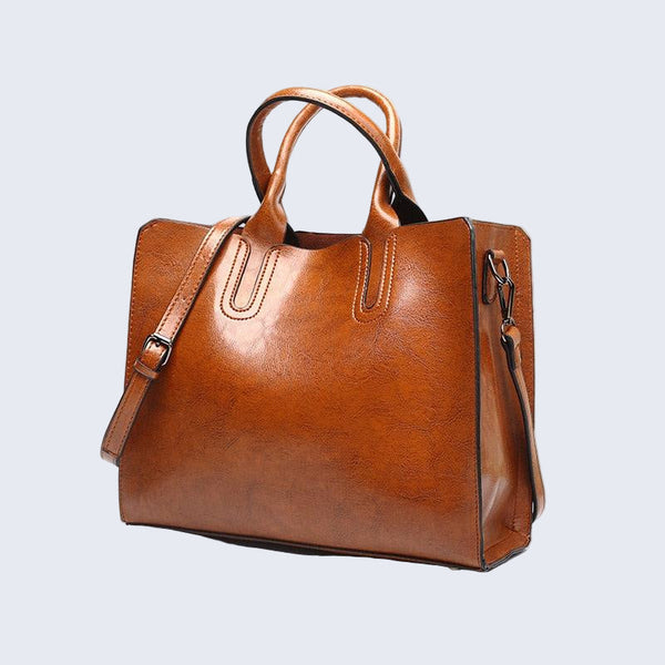 Structured Top-Handle Tote Vegan Leather – Lydia - Brown - Bellux