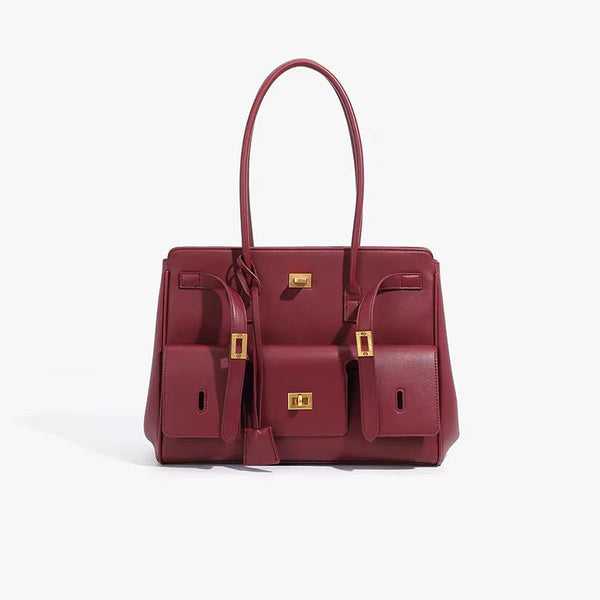 Structured Tote Spacious Vegan Leather – Octavia - Maroon - Bellux