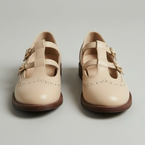 T-Bar Mary Jane Flats Cushioned Insole – Marjorie - Beige - Bellux