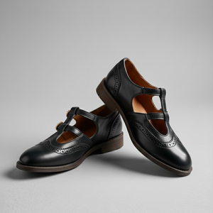 T-Bar Mary Jane Flats Cushioned Insole – Marjorie - Black - Bellux