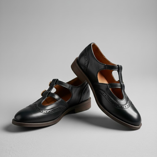 T-Bar Mary Jane Flats Cushioned Insole – Marjorie - Black - Bellux
