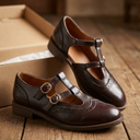 T-Bar Mary Jane Flats Cushioned Insole – Marjorie - Brown - Bellux