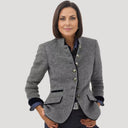 Tailored Tweed Blazer – Fitted Wool-Blend Coat - Grey - Bellux
