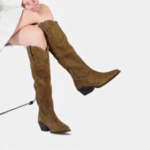 Thigh-High Comfort Cow Suede Boots – Fiona - Bellux