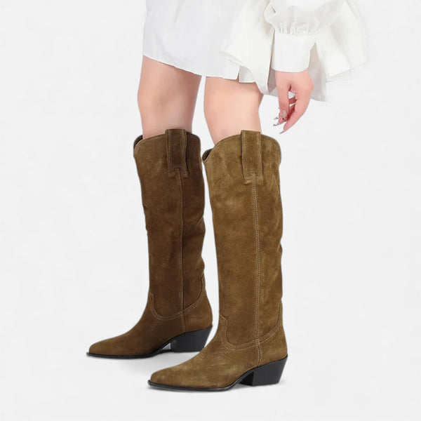 Thigh-High Comfort Cow Suede Boots – Fiona - Bellux