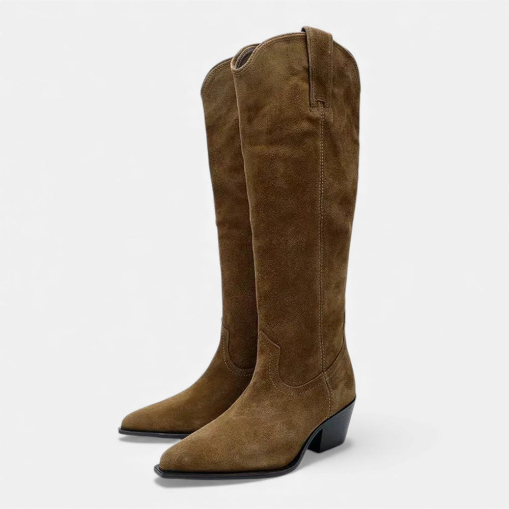 Thigh-High Comfort Cow Suede Boots – Fiona - Brown - Bellux