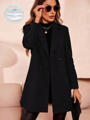 Thigh-Length Tailored Lined Overcoat Wool-Effect – Ianthe - Black - Bellux