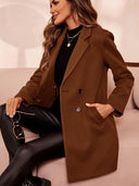Thigh-Length Tailored Lined Overcoat Wool-Effect – Ianthe - Brown - Bellux
