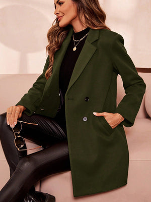 Thigh-Length Tailored Lined Overcoat Wool-Effect – Ianthe - Military Green - Bellux