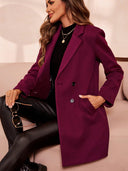 Thigh-Length Tailored Lined Overcoat Wool-Effect – Ianthe - Wine - Bellux