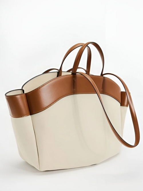 Tote Bag Large Capacity Structured – Rosamund - Beige and Brown - Bellux