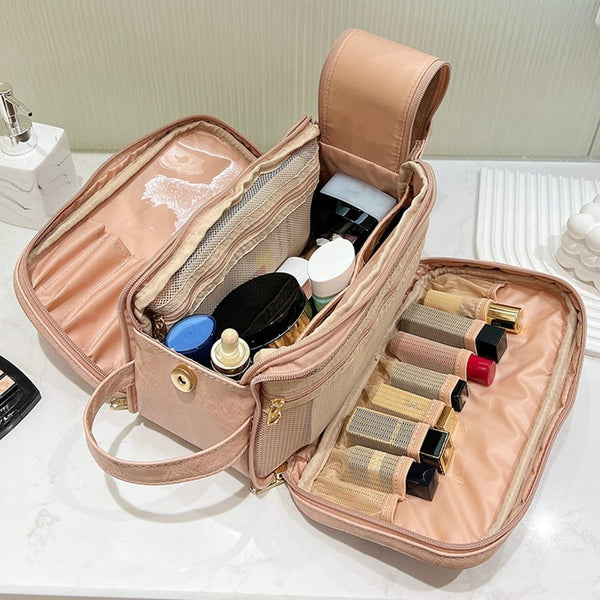 Travel Makeup Organiser Spacious With Brush Pockets – Cecily - Bellux