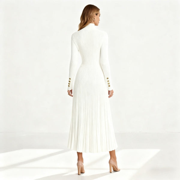 Turtleneck Pleated Midi Dress – Figure-Flattering Violet - Bellux