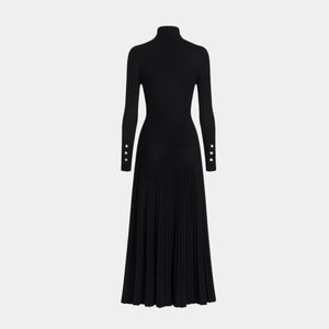Turtleneck Pleated Midi Dress – Figure-Flattering Violet - Bellux