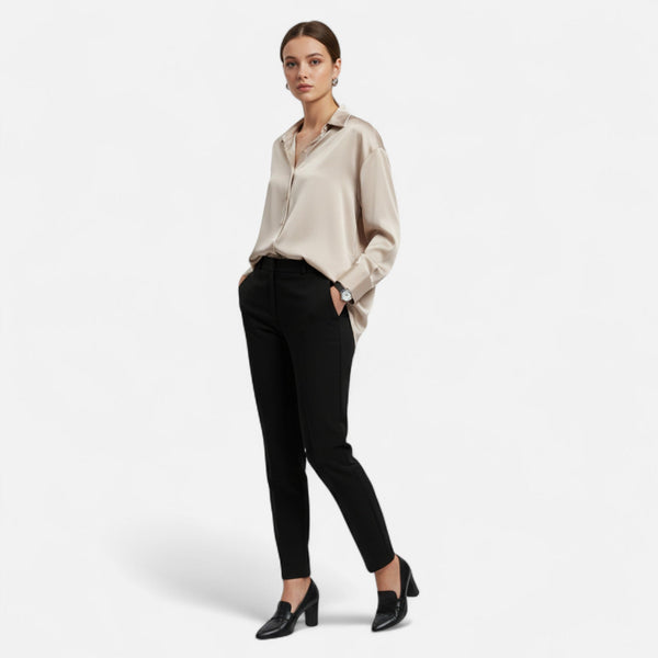 V-Neck Ruffle Blouse – Tailored Loose Fit Inez - Bellux