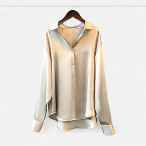 V-Neck Ruffle Blouse – Tailored Loose Fit Inez - Khaki - Bellux