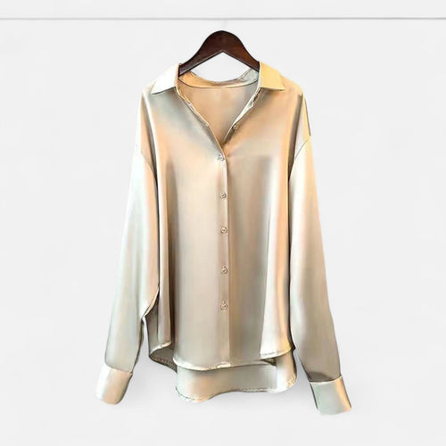 V-Neck Ruffle Blouse – Tailored Loose Fit Inez - Khaki - Bellux