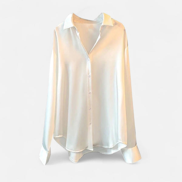 V-Neck Ruffle Blouse – Tailored Loose Fit Inez - White - Bellux