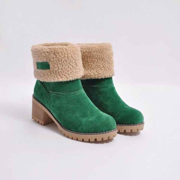 Water-Resistant Non-Slip Lined Heeled Winter Boots – Serena - Green - Bellux