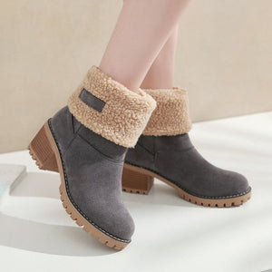 Water-Resistant Non-Slip Lined Heeled Winter Boots – Serena - Grey - Bellux