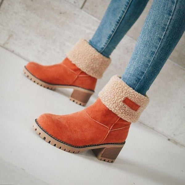 Water-Resistant Non-Slip Lined Heeled Winter Boots – Serena - Orange - Bellux