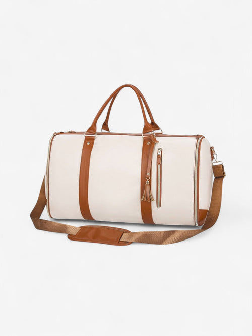 Weekender Holdall Structured with Tassel – Tamsin - Beige - Bellux