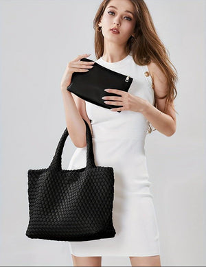 Woven Commuter Tote – Spacious Vegan Leather – Isla - Bellux