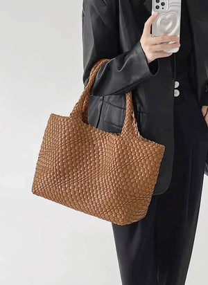 Woven Commuter Tote – Spacious Vegan Leather – Isla - Bellux