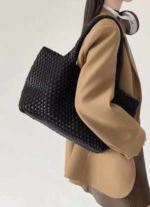 Woven Commuter Tote – Spacious Vegan Leather – Isla - Bellux