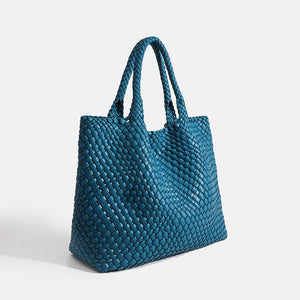 Woven Commuter Tote – Spacious Vegan Leather – Isla - Blue - Bellux