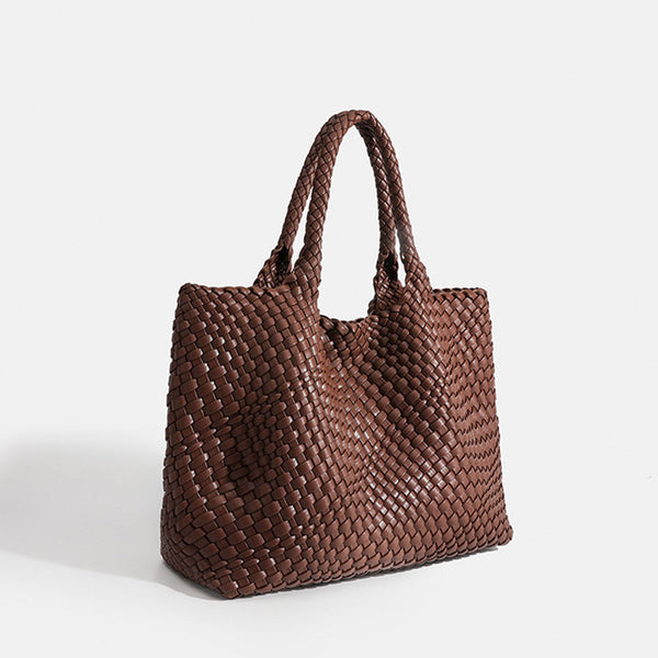 Woven Commuter Tote – Spacious Vegan Leather – Isla - Coffee Brown - Bellux