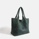 Woven Commuter Tote – Spacious Vegan Leather – Isla - Forest Green - Bellux