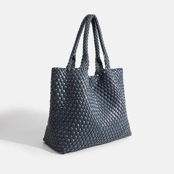 Woven Commuter Tote – Spacious Vegan Leather – Isla - Metal Gray - Bellux
