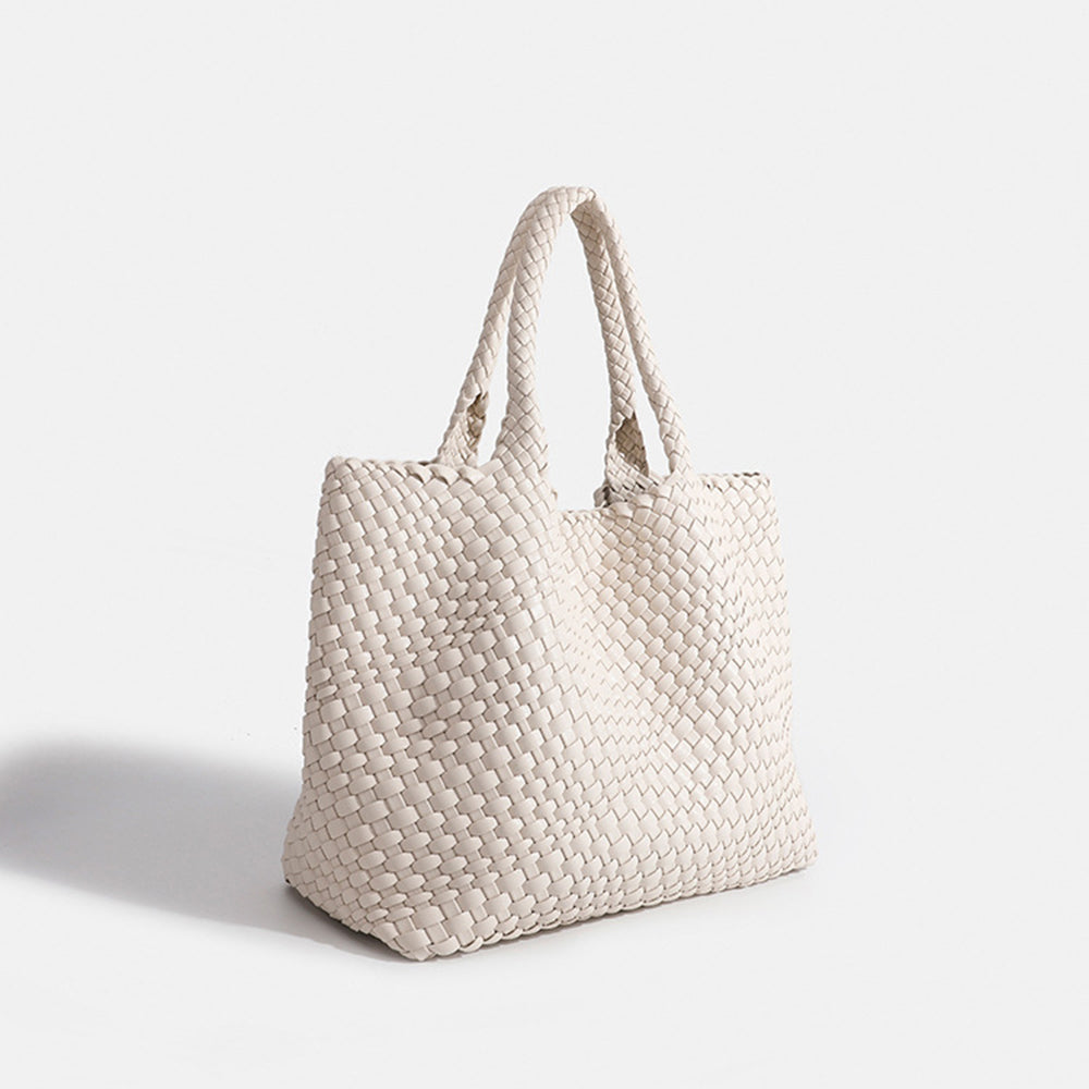 Woven Commuter Tote – Spacious Vegan Leather – Isla - Off-White - Bellux
