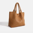 Woven Commuter Tote – Spacious Vegan Leather – Isla - Rust Brown - Bellux