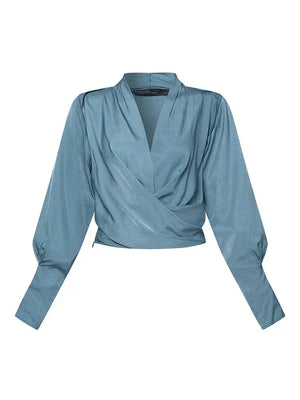 Wrap-Front Blouse Figure-Flattering Long Sleeve – Juno - Bellux