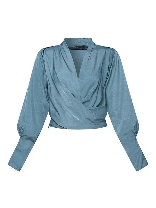 Wrap-Front Blouse Figure-Flattering Long Sleeve – Juno - Bellux