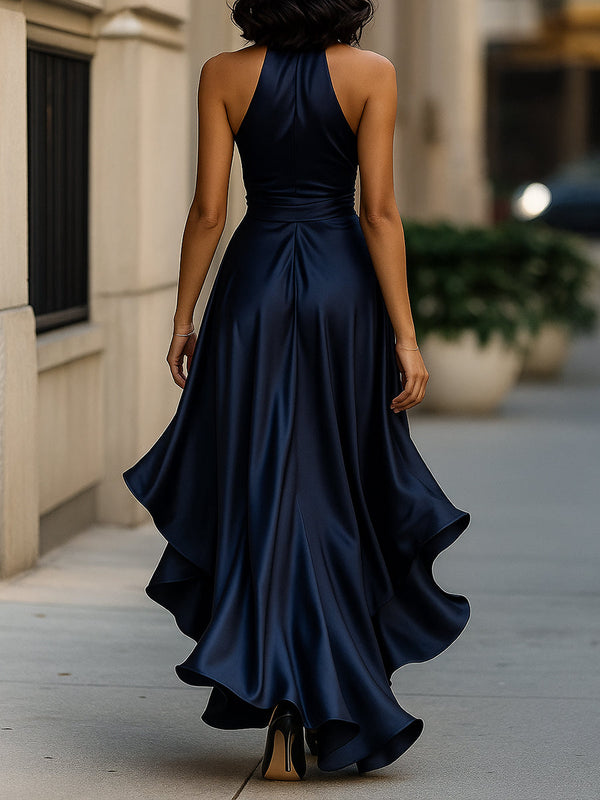 Wrap Maxi Dress Waist-Defining Asymmetric Hem - Bellux