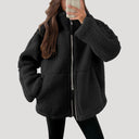 Zip-Up Teddy Jacket - Relaxed Fit Plush Fleece - Black - Bellux