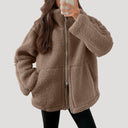 Zip-Up Teddy Jacket - Relaxed Fit Plush Fleece - Brown - Bellux