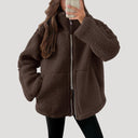 Zip-Up Teddy Jacket - Relaxed Fit Plush Fleece - Dark Brown - Bellux