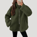 Zip-Up Teddy Jacket - Relaxed Fit Plush Fleece - Green - Bellux