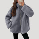Zip-Up Teddy Jacket - Relaxed Fit Plush Fleece - Grey - Bellux
